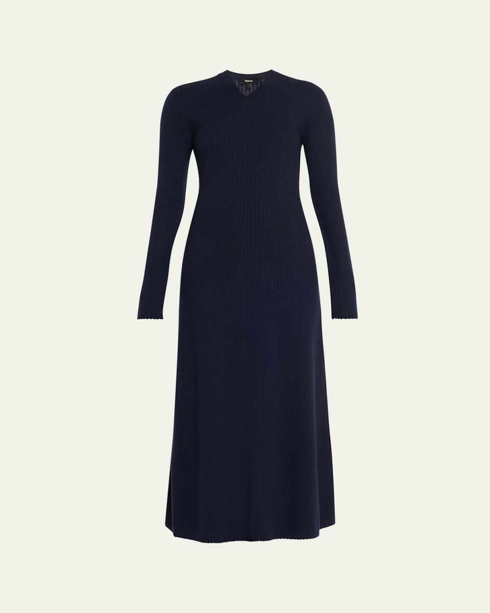 Long-Sleeve Regal Wool Maxi Dress